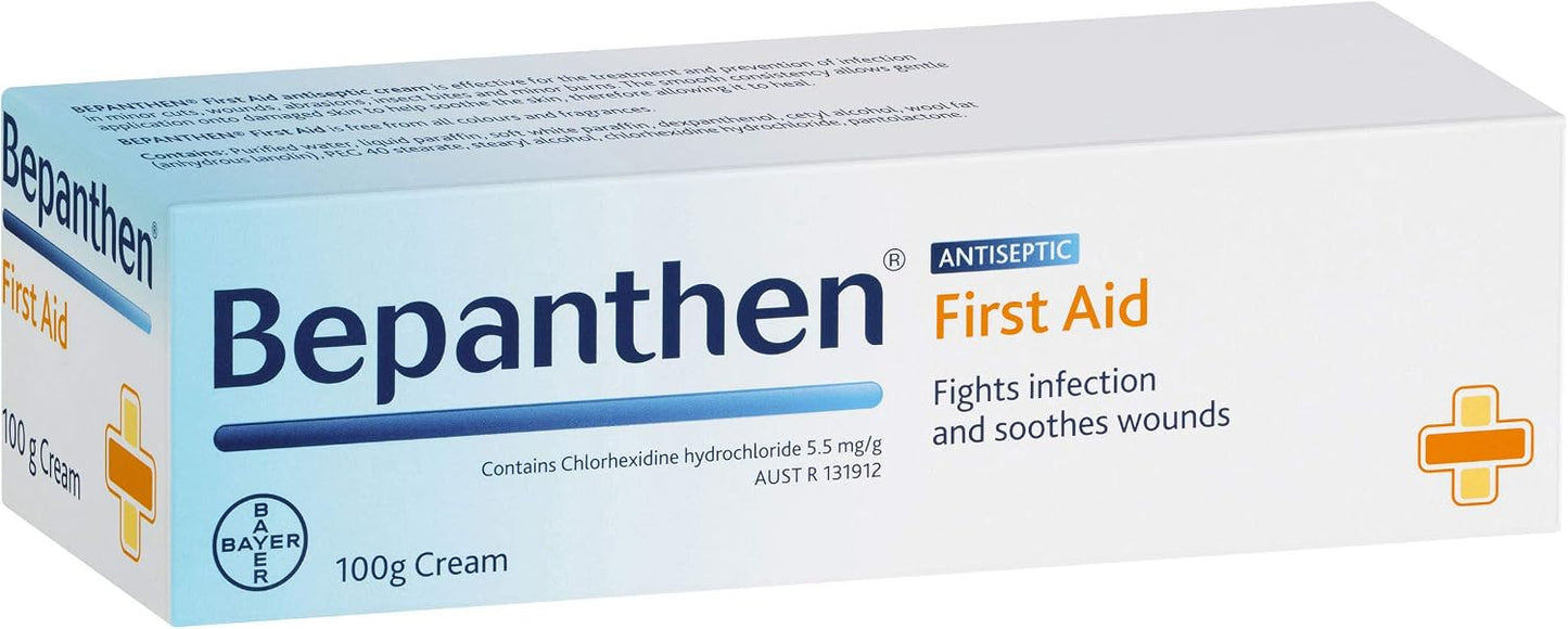 Bepanthen First Aid Cream for Effective for the Treatment and Prevention of Infection in Minor Cuts, Wounds, Abrasions, Insect Bites And Minor Burns, 100 g