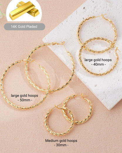 925 Sterling Silver Post Hoop Earrings Lightweight Twisted Hoop Earrings for Women Hypoallergenic Large Hoop Earrings 30/40/50MM