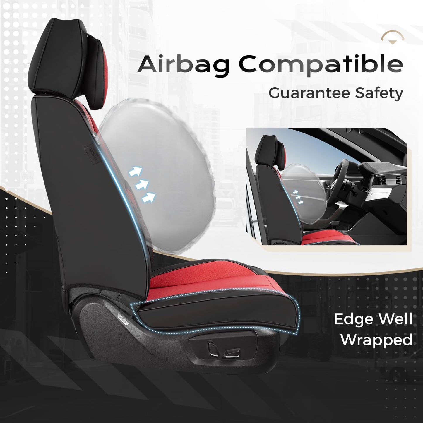Coverado Car Seat Covers 5 Pieces, Full Set Universal Seat Covers for Cars, Waterproof Nappa Leather Auto Seat Protectors with Head Pillow, Car Interiors Fit for Most Sedans SUV Pick-up Truck, Black