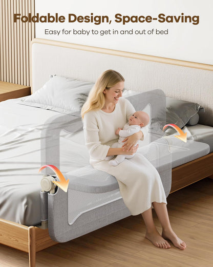 Foldable Bed Rail for Toddlers, 71in Reinforced Carbon Steel Frame&Connectors, Breathable Cationic Fabric - Safety Toddler Bed Rails for Queen, King, Twin, Full, No-Tool Setup.