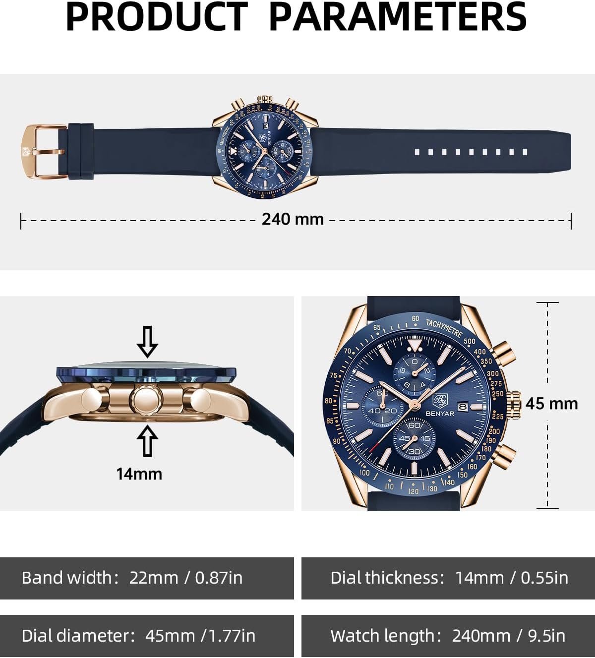 BY BENYAR Uhren für Herren Analog Quarz Chronograph 30M Wasserdicht Leuchtend Großes Zifferblatt Herren Armbanduhren Business Arbeit Sport Freizeit Mode Designer Uhr Elegantes Geschenk für Herren