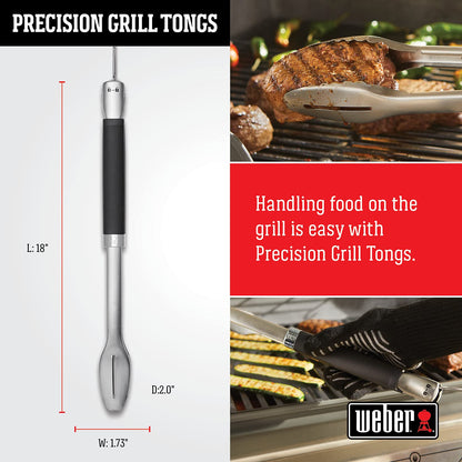 Weber Precision 3‑Piece Grilling Tool Set – Stainless Steel Tongs, Spatula & Silicone Basting Brush with Non‑Slip Handles and Hands‑Free Locking - Grill Accessory Kit