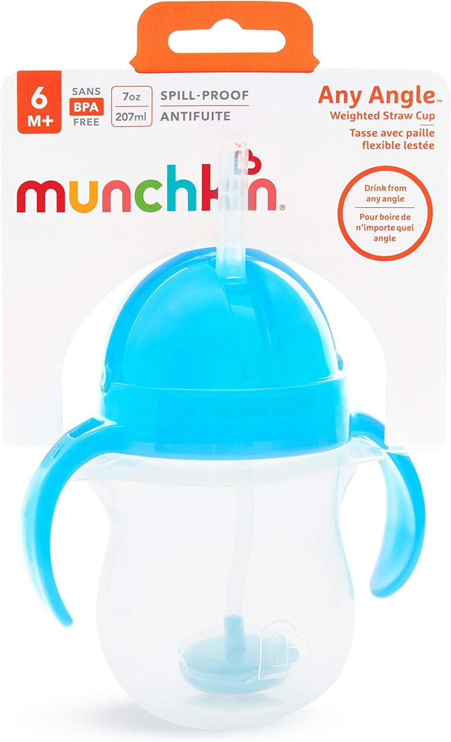 Munchkin Any Angle Click Lock Weighted Straw Trainer Cup, 7 Oz, 1 Pack, Blue