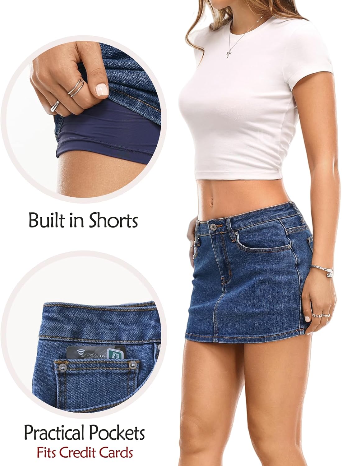 Danysu Dehnbare Mini Skorts Mid Waist Rock mit Shorts Seitenschlitz 2025 Sport Alltag Ausgeh-Outfits