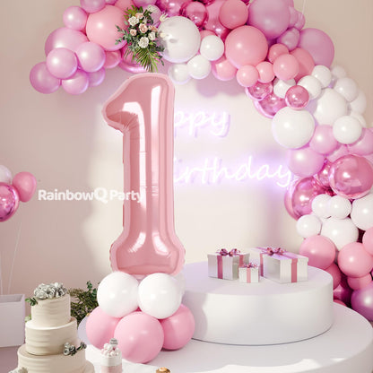 RainbowQ Party 1 Ballon Nummer 40 Zoll für Jungen oder Mädchen Groß Rosa 0-9 Folien-Mylar Großer 1 Zahlenballon Alles Gute zum 1. Geburtstag Party Jubiläumsdekorationen Zubehör
