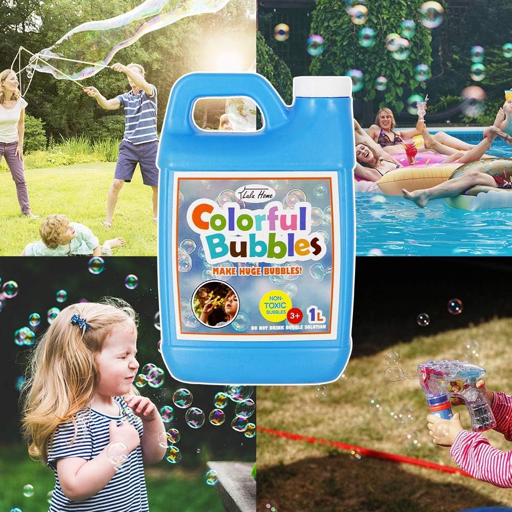 Lulu Home 33.8 OZ/1 L Concentrated Bubble Solution, Refill for Bubble Machines, Giant Wands, and Blowers - Up to 2.5 Gallons for Kids' Birthday Parties