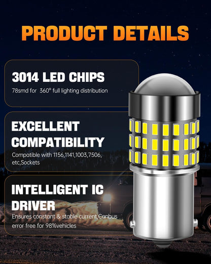 LUYED 3157 LED-Birnen Rückfahrlicht Xenon-Weiß 1800 Lumen Super Hell 78 SMD 3056 3156 3057 4157 LED-Birnen, Verwendet für Rückfahrlichter, Bremslichter, Rücklichter, Blinker, 2er-Pack