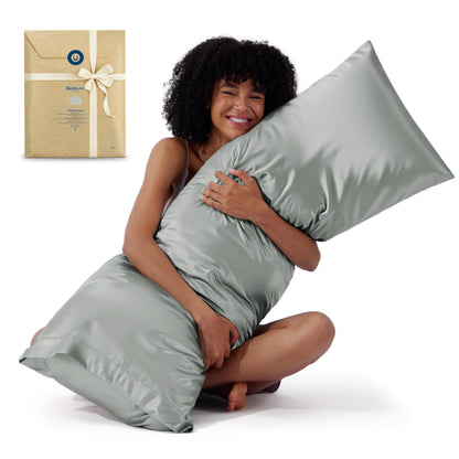 Bedsure Satin Pillow Case Queen Size 2 Pack, Similar to Silk Pillow Cases, Silky Pillowcase Covers for Hair and Skin with Envelope Closure, Gifts for Women Men, Grey, 20x30 Inches