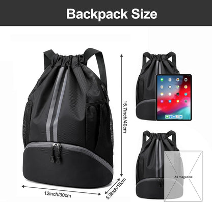 Hoedia Sports-Kordelzugrucksack – Schwimm-Turnbeutel mit Schuhfach und wasserdichter Tasche für Damen und Herren