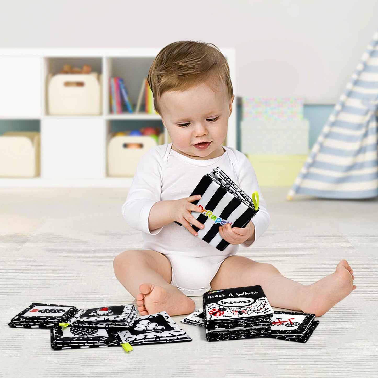 Dr.Rapeti Stoffbücher Babybücher Badebücher 6er-Pack für Babys Kleinkinder Kinder Raschelnd Quietschend Waschbar Beißfest Ungiftig Frühpädagogisch Geschenkbar