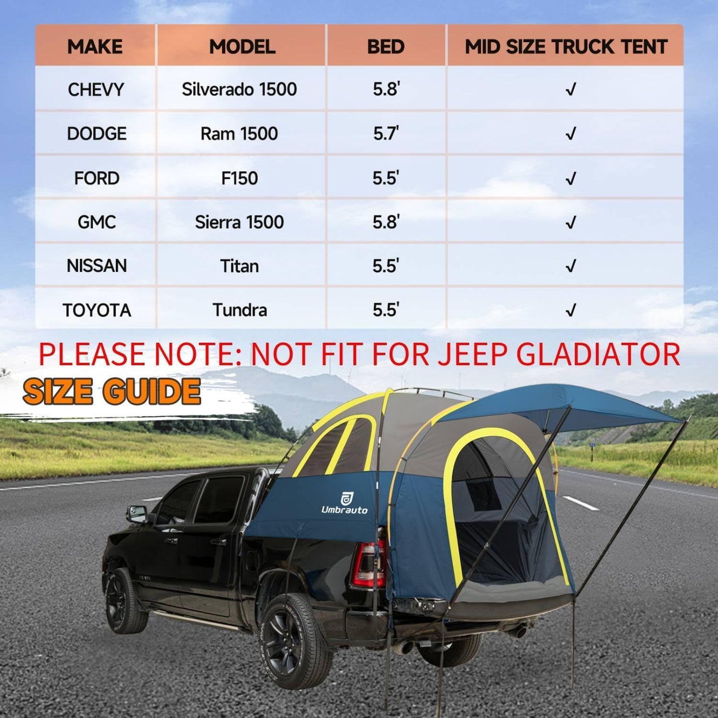 Truck Bed Tent 5.5-6ft: Easy Set Up Umburato Pickup Truck Tents for Camping, Waterproof PU3000mm Canopy for Truck Camper, Portable, Spacious for 2 Person Green