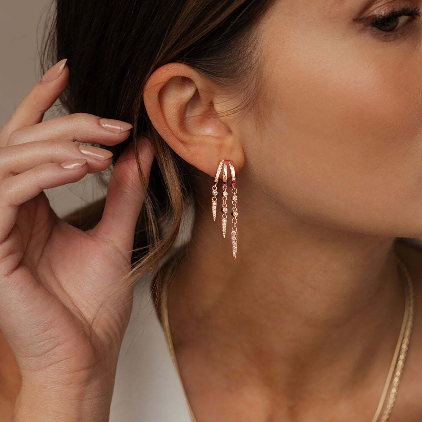 Dangle Earrings for Women,14k Gold Plated Triple Huggie Stud Earrings Cute Statement Chain Earring Dainty Drop Earrings for Women Trendy Gold Plated Jewelry