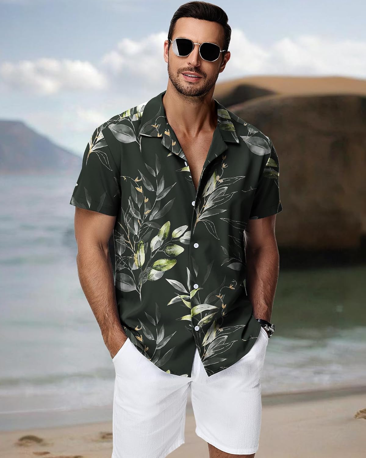 HMIYA Herren Hawaiihemden Kurzarm Button-Up Hemd Herren S-3XL