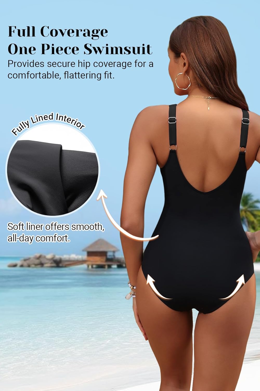 Holipick Black Women Tummy Control One Piece Swimsuit