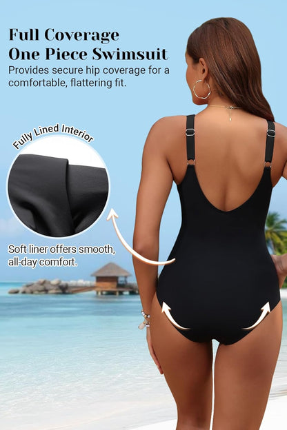 Holipick Black Women Tummy Control One Piece Swimsuit