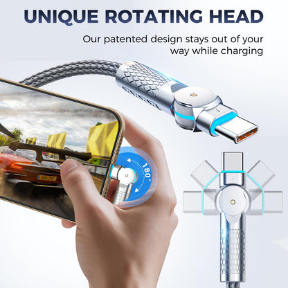 USB C to USB C Cable10ft,240W 2-Pack Braided 180°Rotating Type C Charging CableFast Charge for iPhone 15/16/16Pro/16Plus/16ProMax,MacBook Air,iPad Pro,Pixel,Samsung Galaxy S23/S24 Ultra-Blue