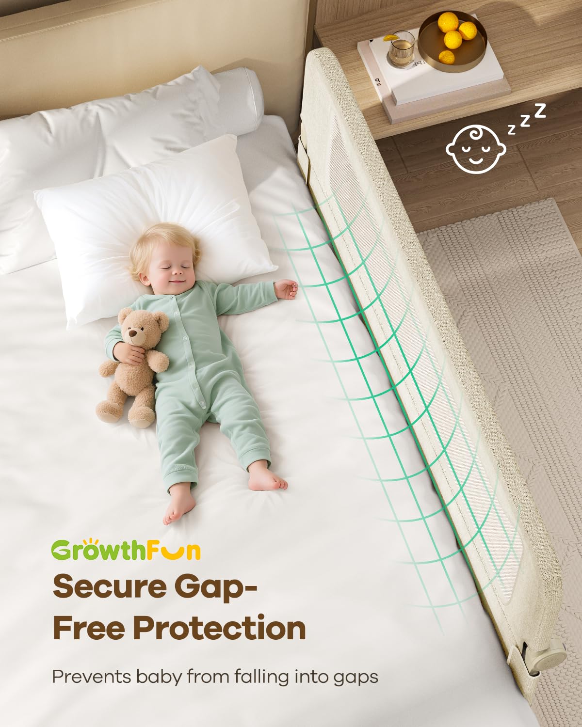 Foldable Bed Rail for Toddlers, 71in Reinforced Carbon Steel Frame&Connectors, Breathable Cationic Fabric - Safety Toddler Bed Rails for Queen, King, Twin, Full, No-Tool Setup.