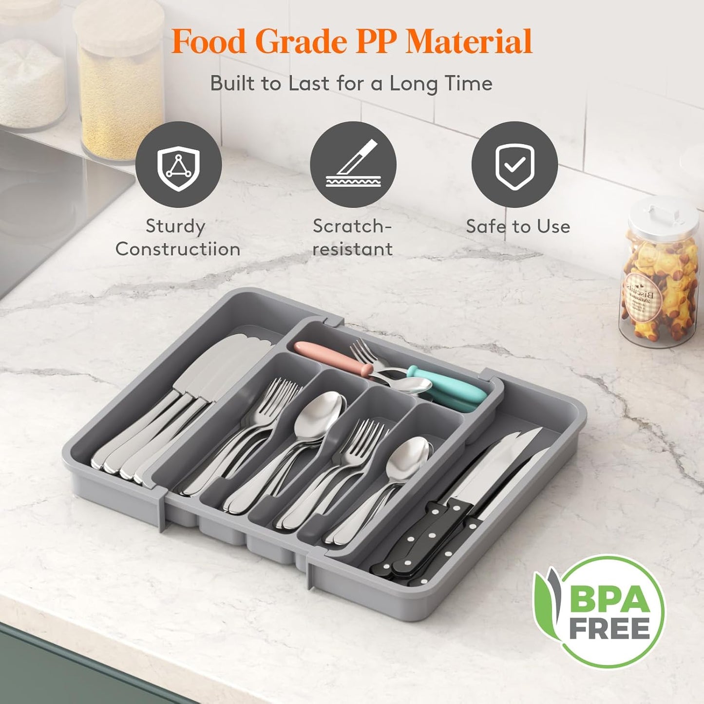 Lifewit Besteck Organizer, erweiterbarer Utensilien Organizer für die Küche, Utensilienhalter, verstellbarer Besteckkasten Schubladen Organizer für Löffel, Messer, Küchen Organizer und Aufbewahrung, Schwarz