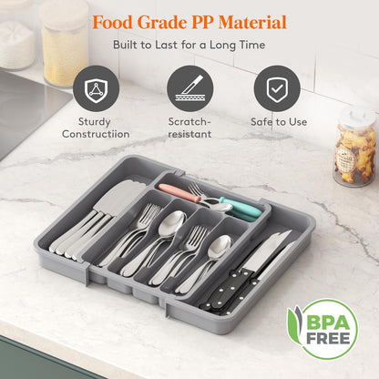 Lifewit Besteck Organizer, erweiterbarer Utensilien Organizer für die Küche, Utensilienhalter, verstellbarer Besteckkasten Schubladen Organizer für Löffel, Messer, Küchen Organizer und Aufbewahrung, Schwarz