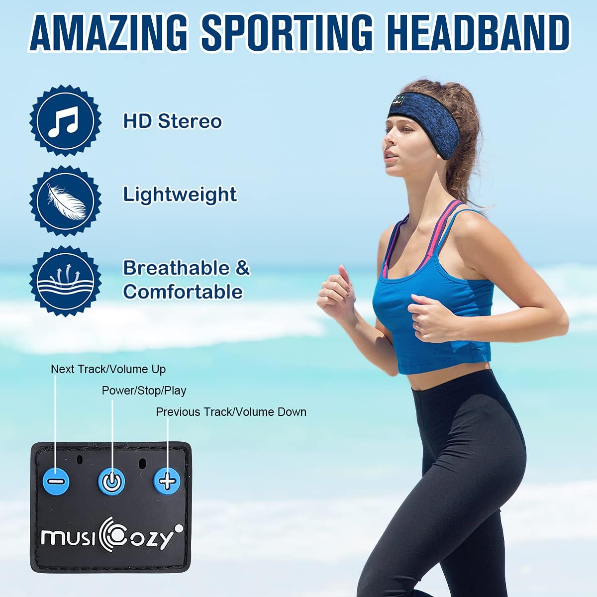MUSICOZY Bluetooth 5.4 Schlaf-Kopfhörer-Stirnband, kabellose Schlaf-Kopfhörer-Schlafmaske Ohrhörer IPX6 wasserdicht für Seitenschläfer, Training, Laufen, Schlaflosigkeit, Reisen, Yoga, coole Tech-Gadgets, einzigartiges Geschenk