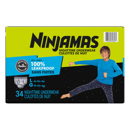 Ninjamas Boys Bedwetting Underwear, Overnight Protection, Ultra Absorbent, Hypoallergenic, Size S/M (17-32 kg), 44 Count,