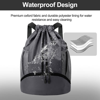 Hoedia Sports-Kordelzugrucksack – Schwimm-Turnbeutel mit Schuhfach und wasserdichter Tasche für Damen und Herren