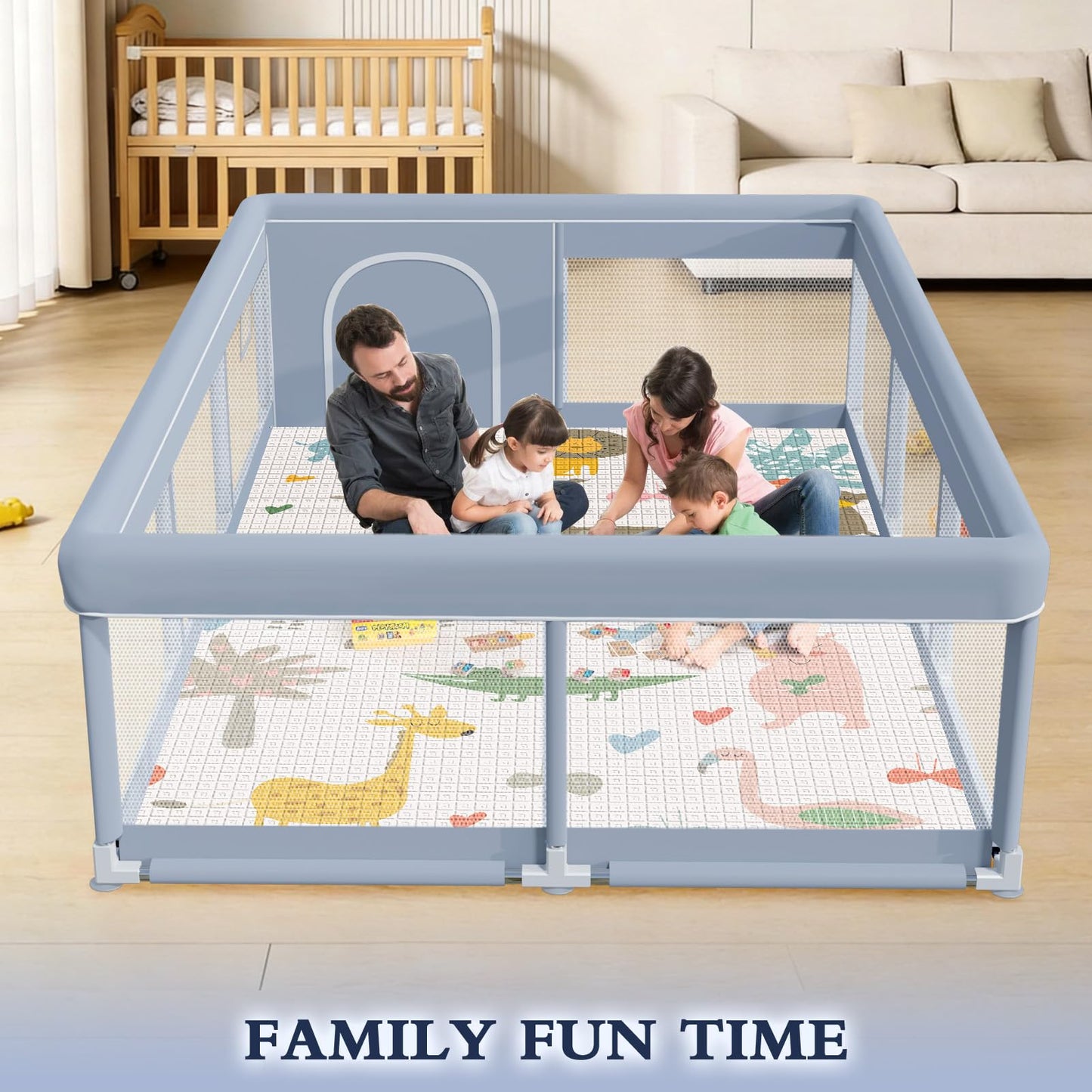 XVISHX 50 x 50 Inch Baby Playpen, Playpen for Babies and Toddlers, Baby Play Pen Playard for Indoor & Outdoor Active Center Game Fence, with Skin-Friendly Fabric and Soft Breathable Mesh, Grey