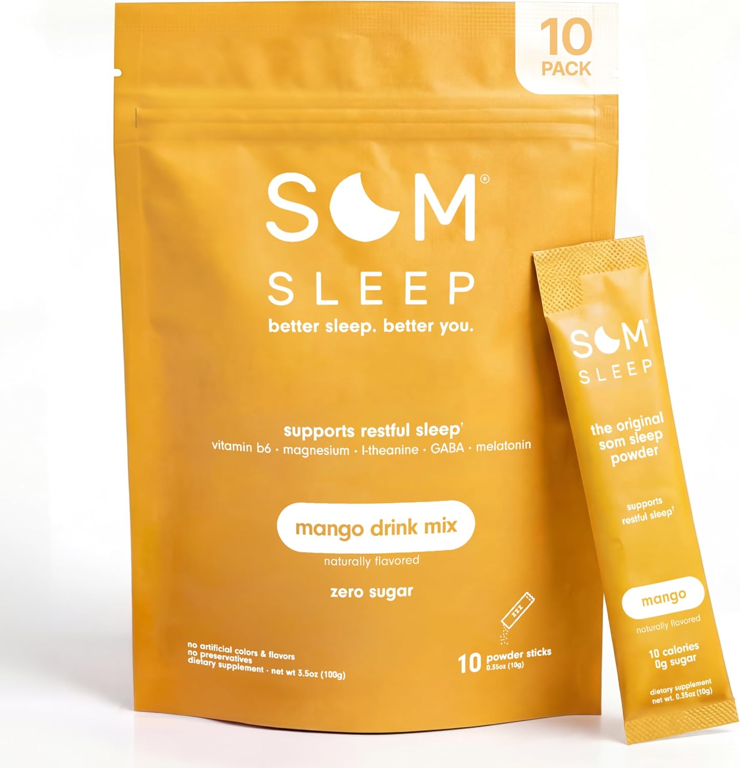 Som Sleep, Sleep Aid Powder Stick Packs – Variety Pack Bundle, 40 Count – Berry, Cherry, Mango & Tangerine – 0 Sugar, 10 Calories – Sleep Support Drink Mix Supplement
