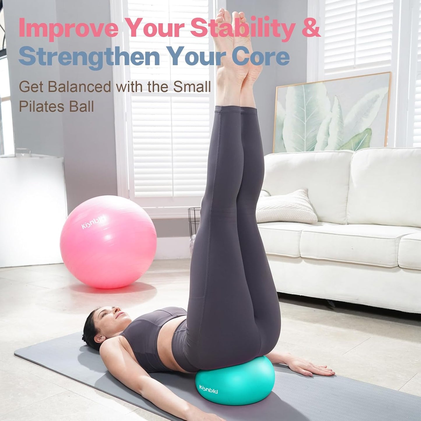 kisnbld Kleiner Gymnastikball, 9 Zoll Mini Pilates Ball, Anti-Burst und Rutschfester Mini Yoga Ball für Stabilität, Fitness, Physiotherapie, Dehnung und Rumpfkrafttraining zu Hause, im Fitnessstudio und Büro