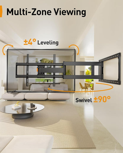 Perlegear Long Arm Full Motion TV Wall Mount for 42–97 Inch TVs up to 150 lbs, Pre-Assembled TV Mount with Full Swivel, Tilt and Extension, Fits 8″/12″/16″/24″ Wood Studs, Max VESA 800x400mm, PGXLF02