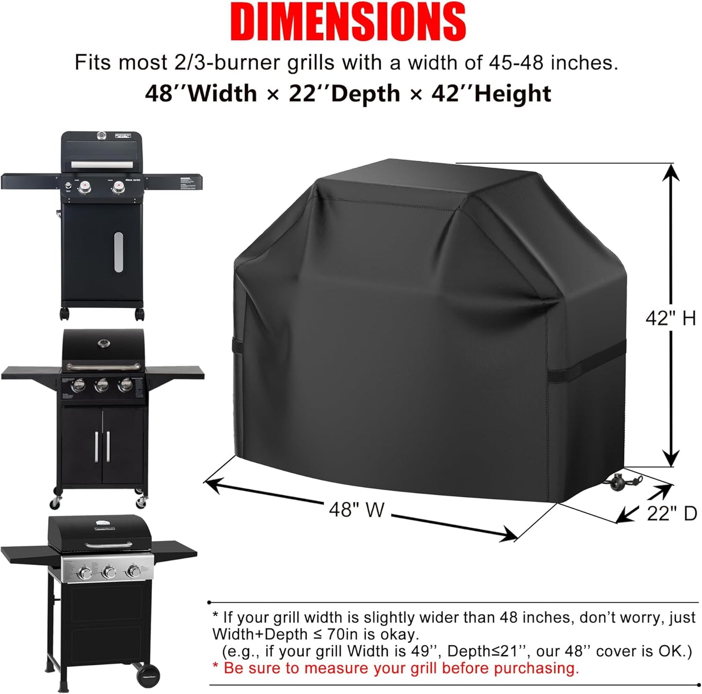Grillabdeckung, 58 Zoll BBQ Gasgrill Abdeckung für Outdoor-Grills, Wasserdicht, UV-Schutz, Reißfest, Farbecht, Grillabdeckung mit Klettverschlussgurten und verstellbarem Saumzugband, Schwarz