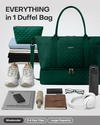 HOTOR Reisetasche - Große Weekender-Tasche für Frauen, Handgepäck mit Schuhfach, Übernachtungstasche mit Kulturtasche für Reiseutensilien und Reisezubehör, Schwarz, 34,0 x 45,0 x 20,0 cm
