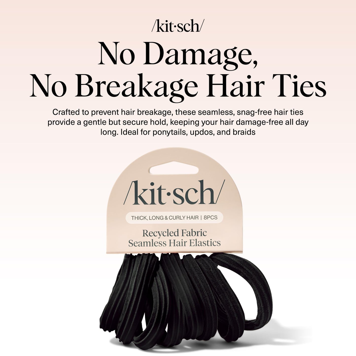 Kitsch Schwarze Haargummis ohne Haarschäden – Starke, dehnbare Haarbänder | Weiche Nylon-Pferdeschwanzhalter, ziepen nicht, ideal für Hochsteckfrisuren und Zöpfe | Ideale Geschenke für Frauen – Schwarz, 20 Stück