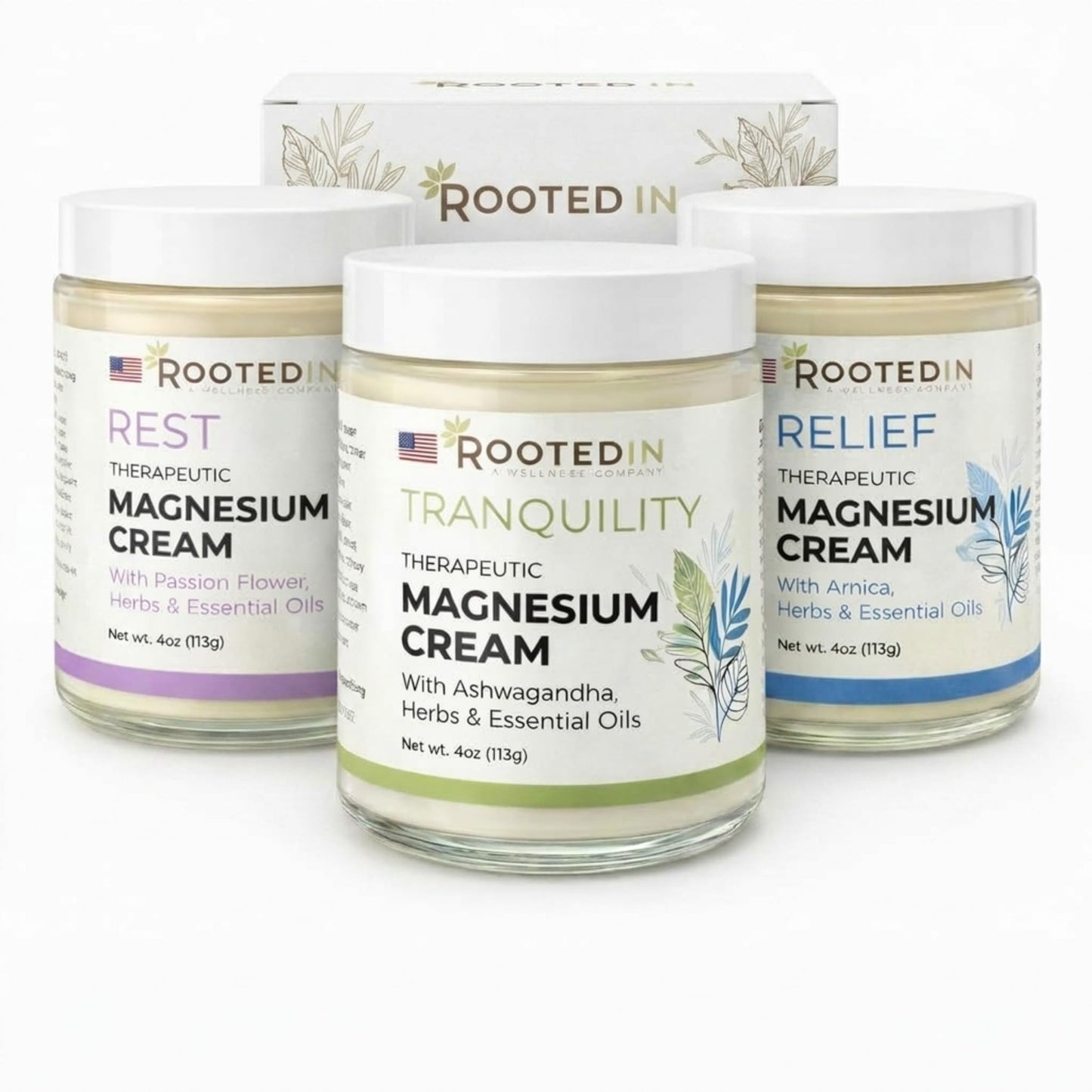 Rooted In Relief Magnesium Cream – 500mg Magnesium Chloride per Teaspoon – Enriched with Arnica, Comfrey & Botanical Blend – Targeted Muscle Support & Topical Relaxation – 4 oz Glass Jar