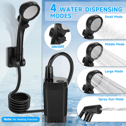 vignuto Portable Shower for Camping, Rechargeable Camping Shower Pump with LED Display of Battery Level and Temperature