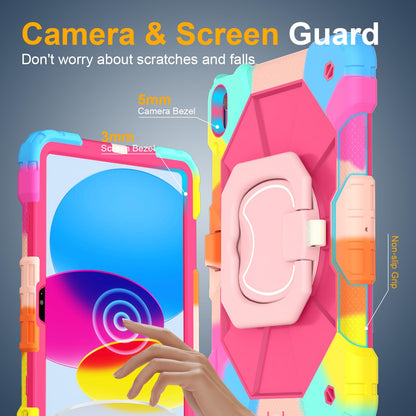 Case for iPad A16 11th Generation 11 Inch 2025, Auorld for iPad 10th Generation 10.9 inch 2022 case with Screen Protector, 360 Degree Rotating Stand Shoulder Strap Pencil Holder, Navy Pink