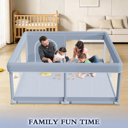 XVISHX 50 x 50 Inch Baby Playpen, Playpen for Babies and Toddlers, Baby Play Pen Playard for Indoor & Outdoor Active Center Game Fence, with Skin-Friendly Fabric and Soft Breathable Mesh, Grey