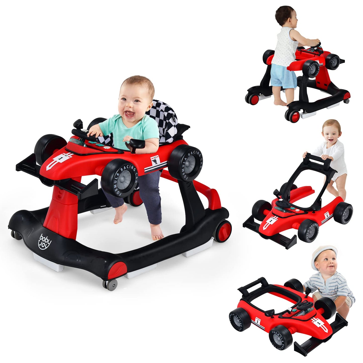 BABY JOY 4-in-1 Baby Walker, Foldable Activity Walker with Adjustable Height & Speed, Music, Lights, Anti-Rollover, Toddler Push Walker, Baby Walker with Wheels for Boys Girls 6-18 Months (Pink)