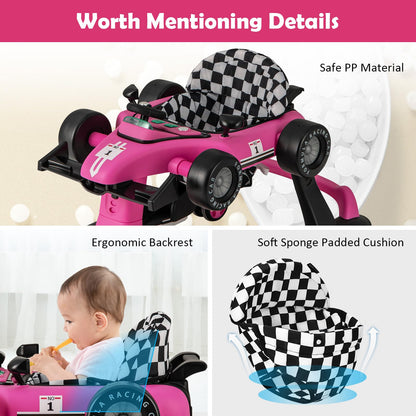 HONEY JOY 4-in-1 Baby Walker, Activity Push Walker w/3 Adjustable Heights, Smooth Wheels w/Adjustable Speed, Padded Seat, Music & Light, Foldable Car Walker for Baby Boys Girls Age 6 Months+ (Blue)