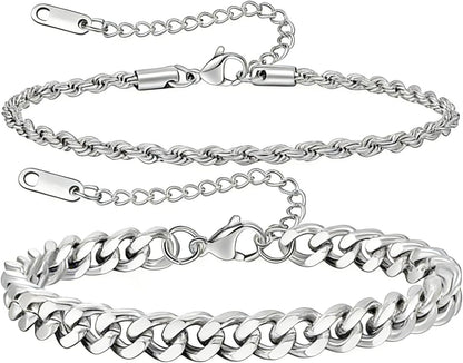 7.8+1.2 inches (20+3 cm)2pcs-silver-rope/Cuban