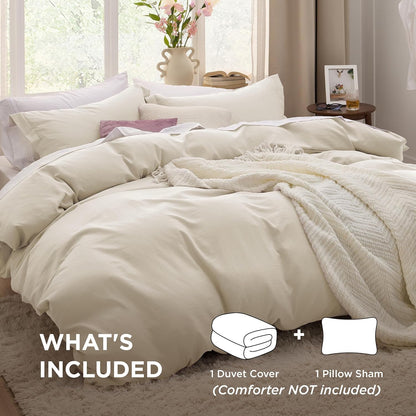 Funda nórdica blanca Bedsure, tamaño Queen, 3 piezas, aspecto de algodón prelavado, juego de cama extrasuave, incluye 1 funda nórdica de 228 x 228 cm con cierre de cremallera y 2 fundas de almohada, edredón no incluido