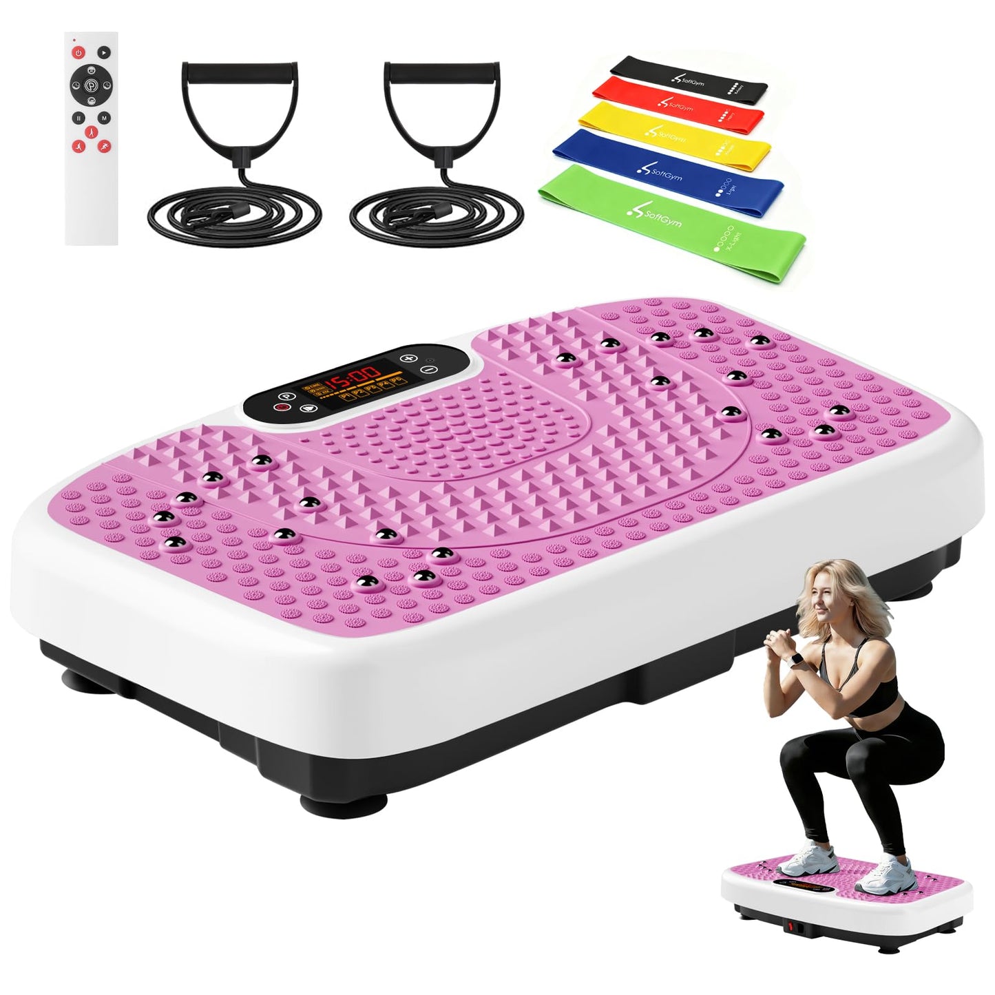 SoftGym Waver Vibration Plate Exercise Machine for Lymphatic Drainage Weight Loss,120 Speed Levels Vibrating Platform with Resistance Bands,Full-Body Workout Equipment for Muscle Activation