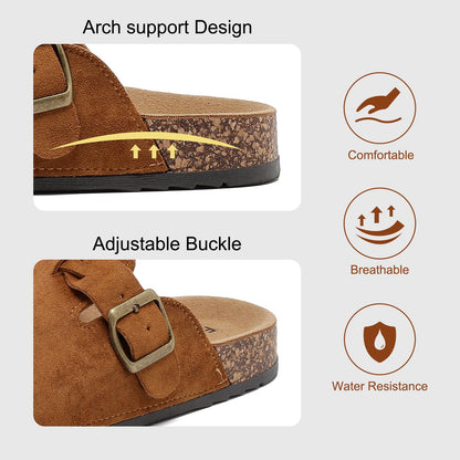 Women's Suede Clogs Mens Leather Mules Comfort Cork Footbed Sandals with Arch Support and Adjustable Buckle