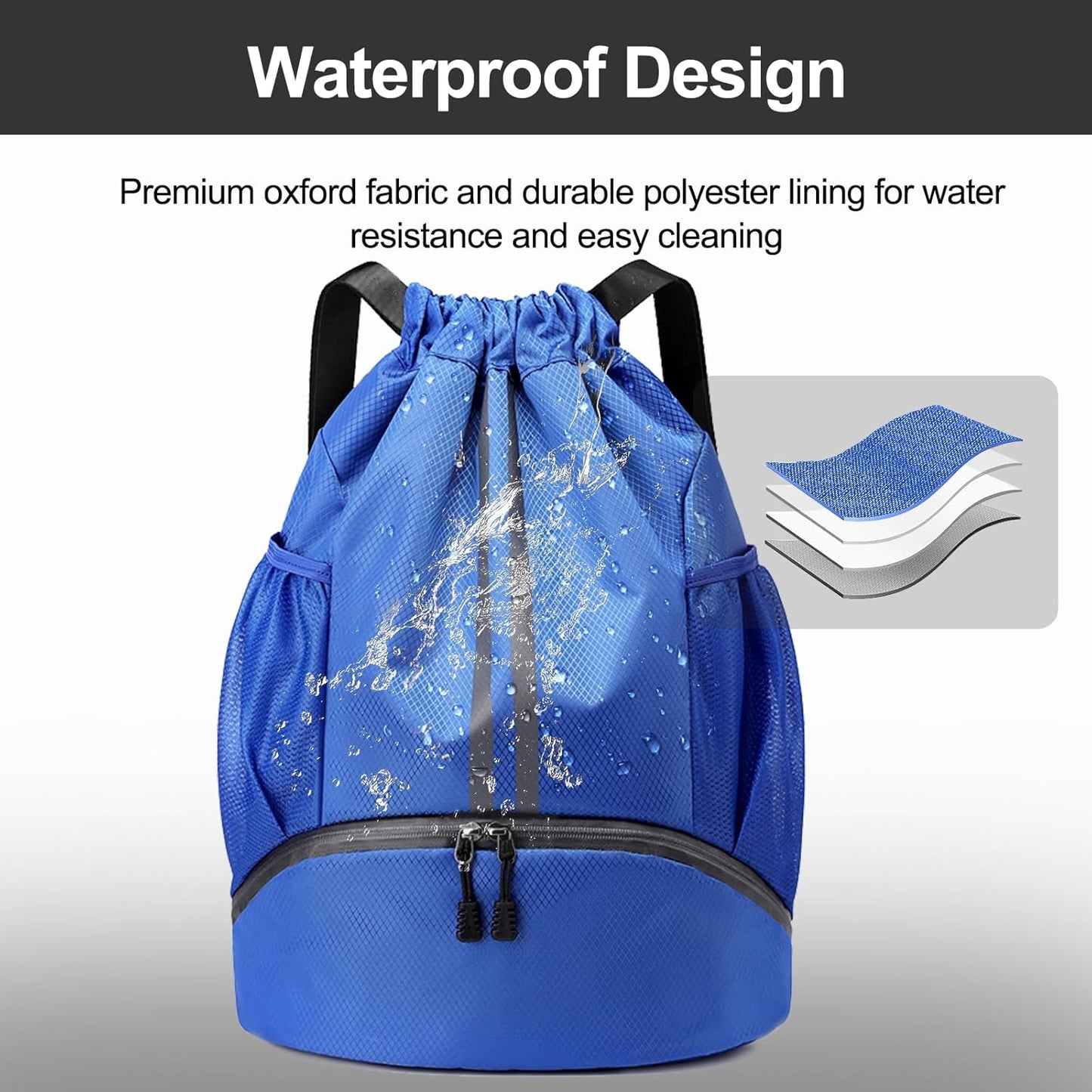 Hoedia Sports-Kordelzugrucksack – Schwimm-Turnbeutel mit Schuhfach und wasserdichter Tasche für Damen und Herren
