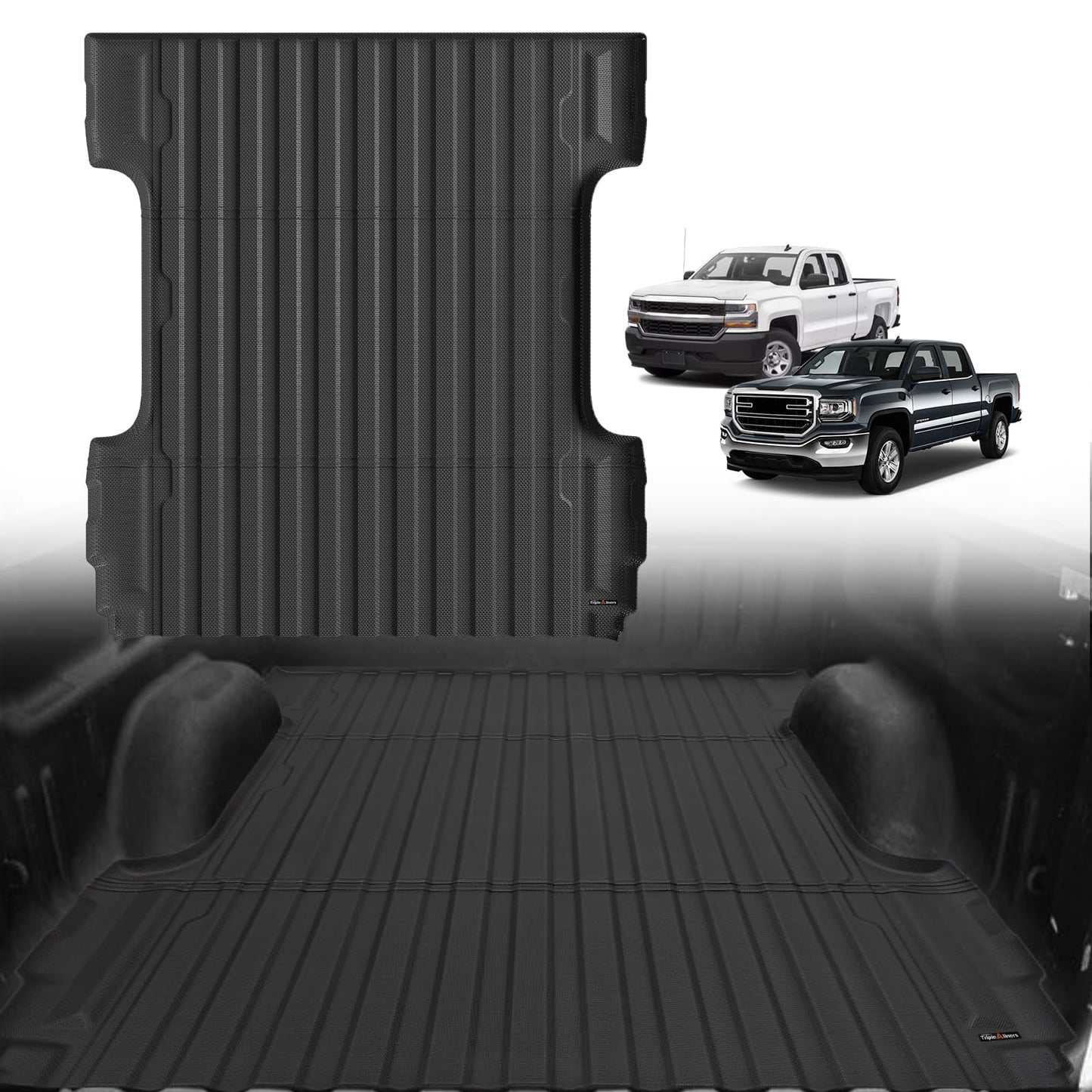 TripleAliners Truck Mat Compatible with 2019-2026 Chevy Silverado 1500 / GMC Sierra 1500 6.6FT Accessories, Truck Bed Mat Heavy Duty Custom Fit All Weather Protection TPE Pickup Liner, Standard Bed