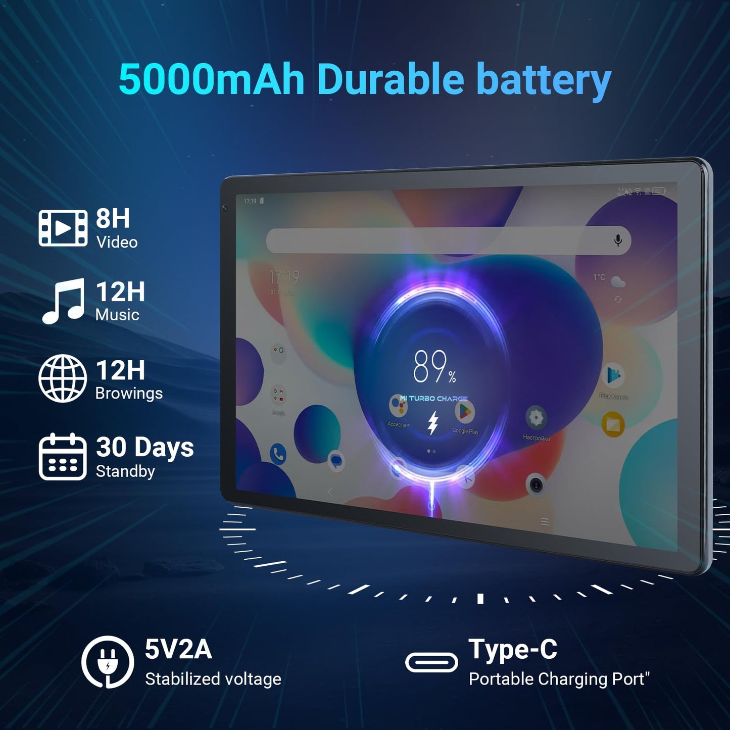 Tablet 10.1" Android Tablet, Octa-Core Processor, 10GB RAM+128GB ROM 1TB Expandable, Widevine L1 1280x800 IPS HD Touchscreen, 5MP+8MP Dual Camera Face Unlock, 5000mAh Battery WiFi 6 BT5.3,Gray