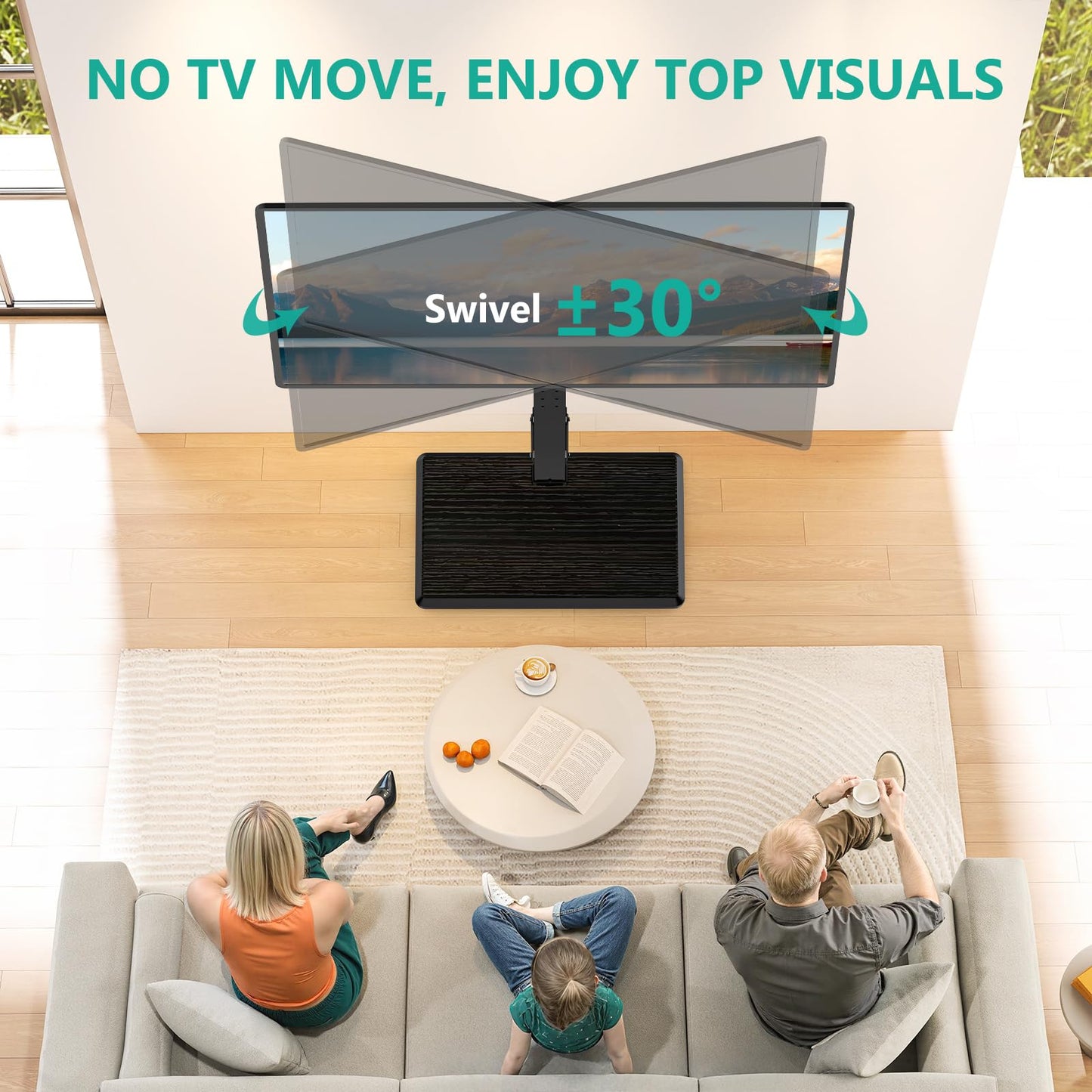 WALI Rolling TV Stand with Power Outlet & AV Shelf, Mobile Tall TV Stand Mount on Wheels for 34-75 inch TV up to 110 lbs, Swivel Height Adjustable TV Cart with Wood Base for Bedroom(TVDVD-6PRW), White