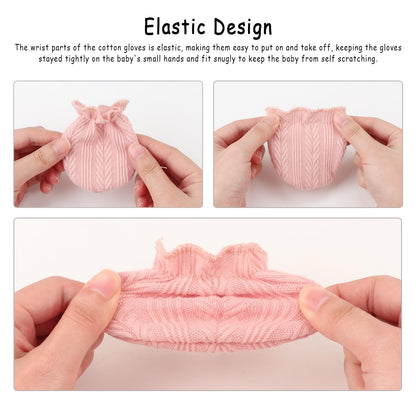 BQUBO Baby Fäustlinge Kratzschutz Handschuhe aus Baumwolle mit elastischem Bündchen Hypoallergen für Neugeborene und Babys von 0-6 Monaten Jungen und Mädchen