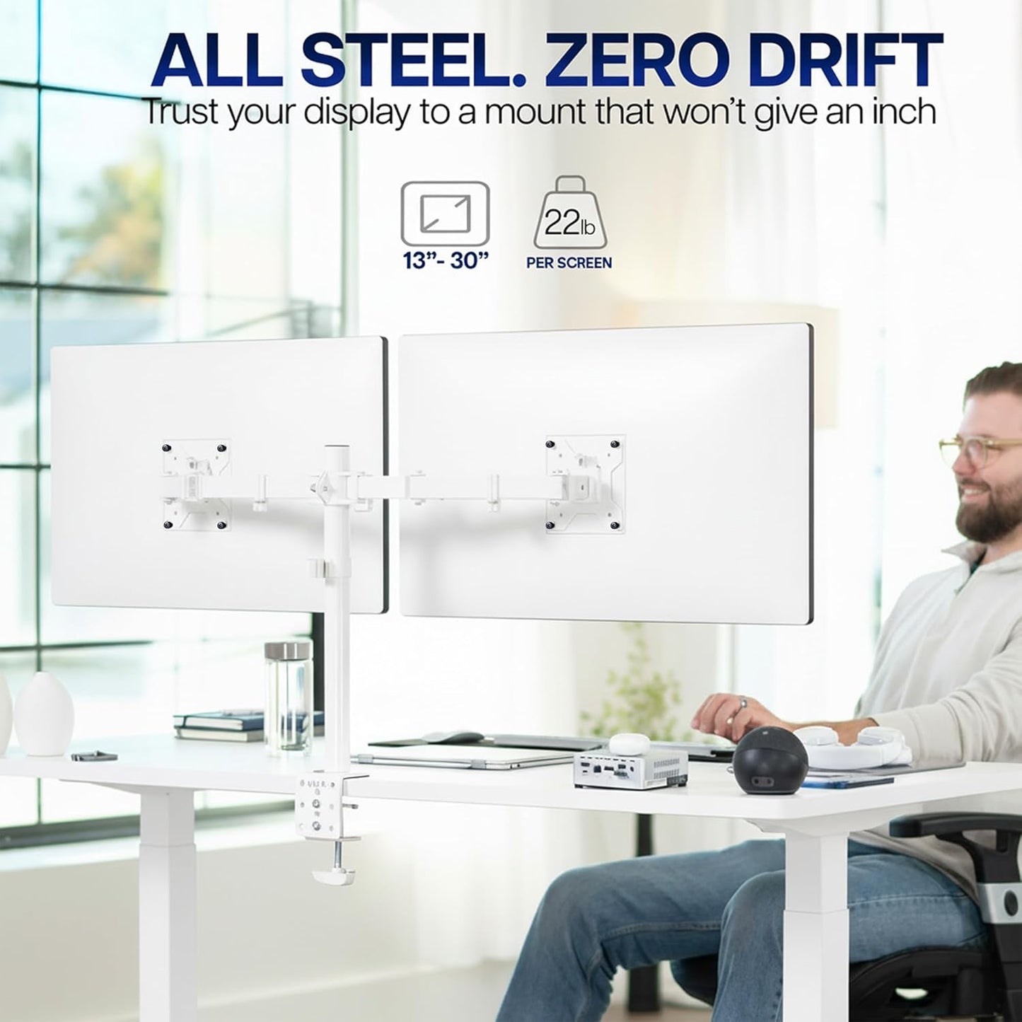 VIVO Dual-Monitor Tischhalterung, für 2 Bildschirme bis zu 30 Zoll und je 10 kg, Hochleistungs-Stahlständer voll verstellbar mit Klemme und Tülle, Schwarz, STAND-V002