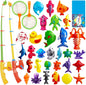 CozyBomB Magnetic Fishing Pool Toys Game for Kids - Water Table Bath-tub Kiddie Party Toy with Pole Rod Net Plastic Floating Fish Toddler Color Ocean Sea Animals Age 3 4 5 6 Year Old